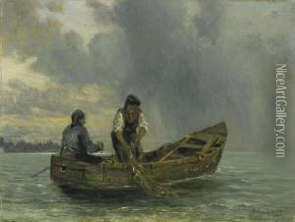 Beim Fischfang. Oil Painting - Conrad Reinherz