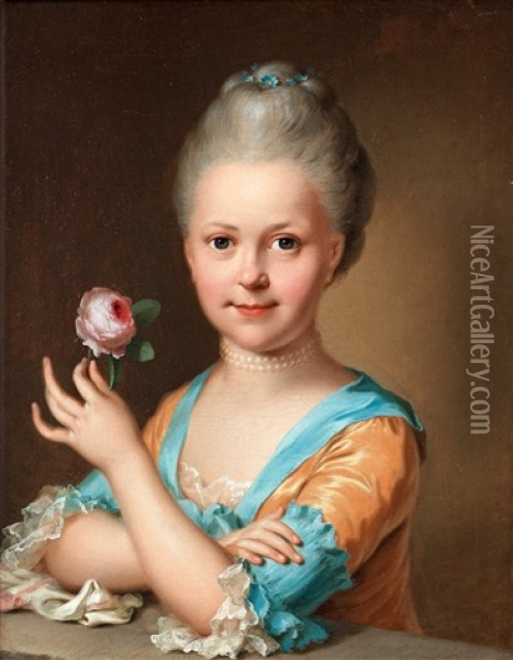 Young Girl With A Rose Oil Painting - Ulrika (Ulla Fredrica) Pasch