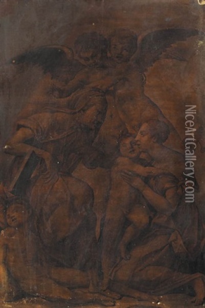 Vierge A L'enfant Avec Saints Jean Baptiste Et Elisabeth Et Deux Anges Oil Painting -  Rosso Fiorentino (Giovanni Battista di Jacopo)
