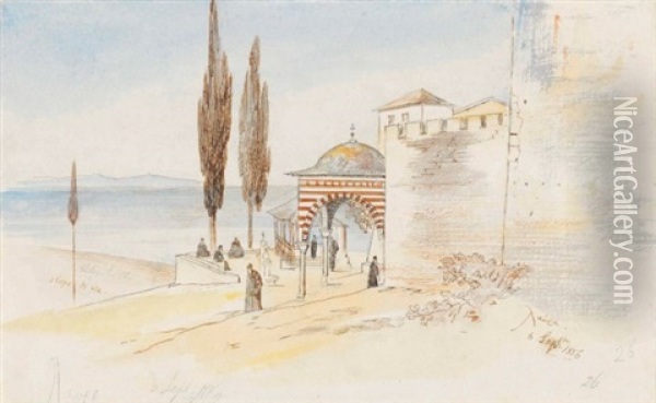 The Monastery Of Great Lavra, Mount Athos Oil Painting - Edward Lear