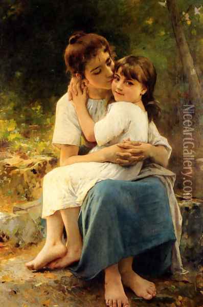 Sisterly Love Oil Painting - Leon-Jean-Basile Perrault