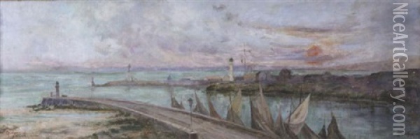 Hamnen I Honfleur Oil Painting - Julia Beck