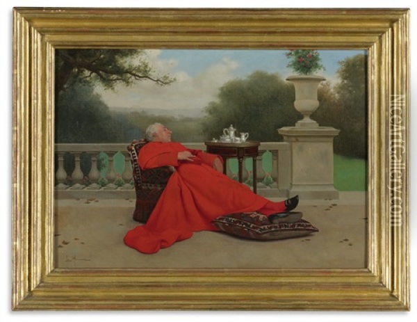 The Cardinal's Nap Oil Painting - Leo Herrmann