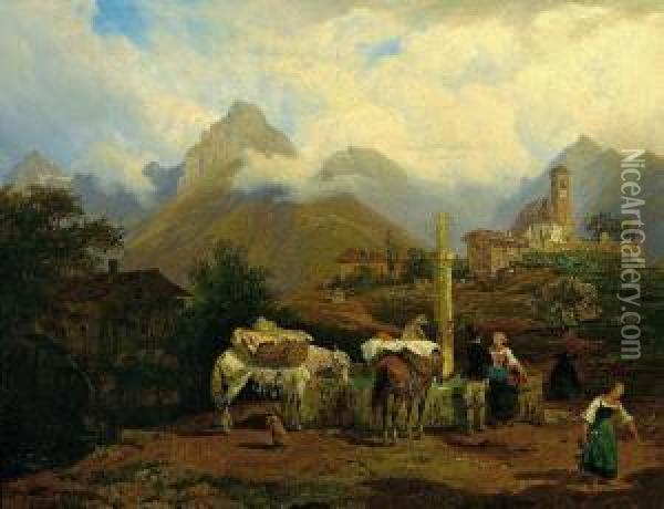 Sudtiroler Berglandschaft Oil Painting - Franz Reinhold