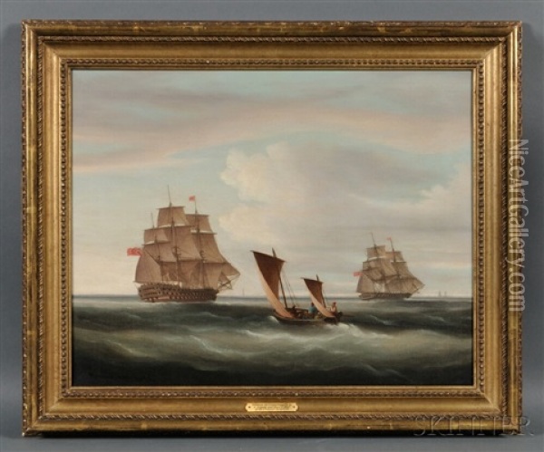 Frigate And Man-o-war Of The Channel Squadron Oil Painting - Thomas Buttersworth Jr.
