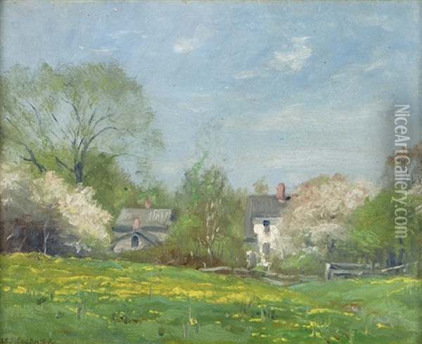 In May, Spring Landscape With Houses Oil Painting - Alexis Jean Fournier