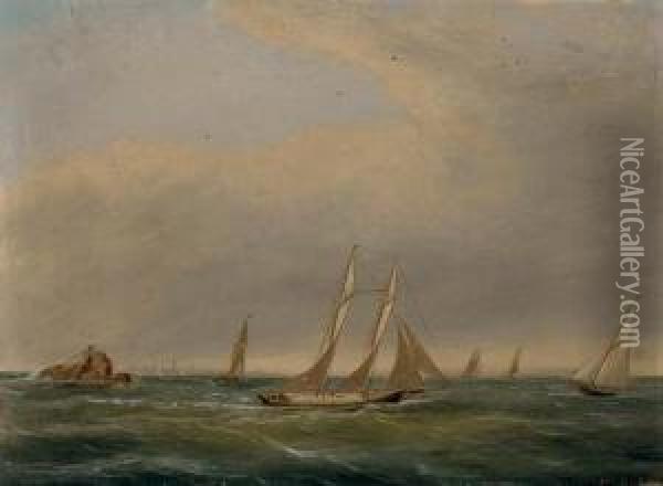 Yachts Off Halfway Rock, Marblehead Oil Painting - Clement Drew