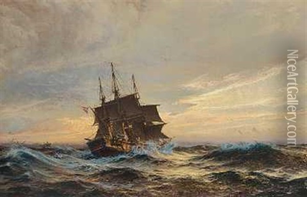 Tremaster Pa Havet I Solnedgangen Oil Painting - Christian Ferdinand Andreas Molsted