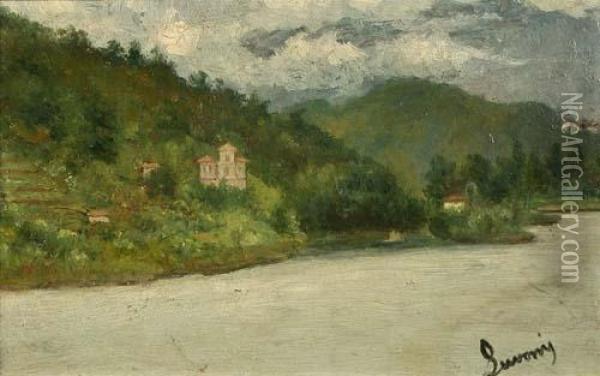 A Ponte Tresa Oil Painting - Luigi Luvoni