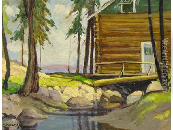 Untitled - Fishing Lodge, Muskoka Lake Oil Painting - George Arthur Kulmala