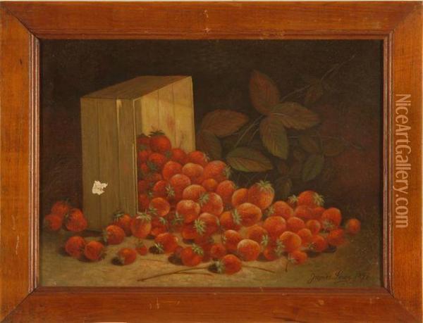 Still Life With Strawberries Spilling From A Basket Oil Painting - James Lewy