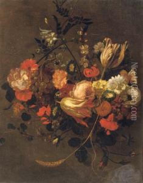 Roses, Tulips, Violets, Poppies And Other Flowers Oil Painting - Gaspar Thielens