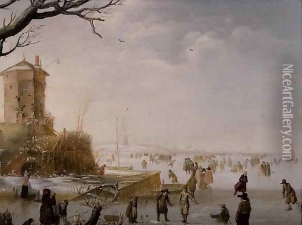 A Winter Scene with Figures on the Ice Oil Painting - Barent Avercamp