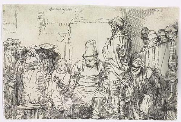 Christ Seated Disputing With The Doctors<</b> Oil Painting - Rembrandt Van Rijn