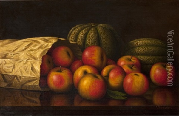 Apples, Melons And Paper Bag Oil Painting - Levi Wells Prentice