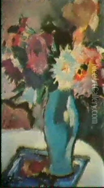 Blumen In Blauer Vase Oil Painting - Leo Putz