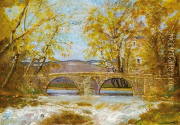 Castle With A Bridge Oil Painting - Laszlo Mednyanszky