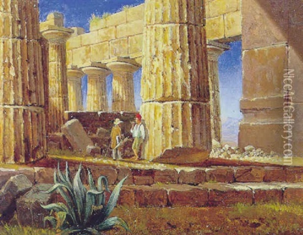 Ruinerne Ved Paestum Oil Painting - Gustaf Wilhelm Palm