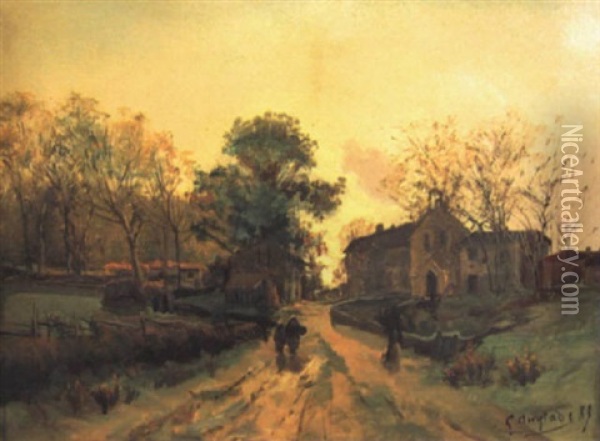 L'entree Du Village Oil Painting - Gaston Anglade