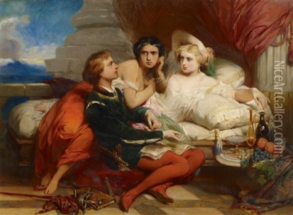 Boccaccio Liest Joanna Von Neapel Das Dekameron Vor Oil Painting - Gustave (Egidius Karel G.) Wappers