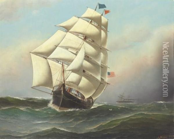 A Clipper Ship At Sea Passing A Steamship Oil Painting - Antonio Nicolo Gasparo Jacobsen