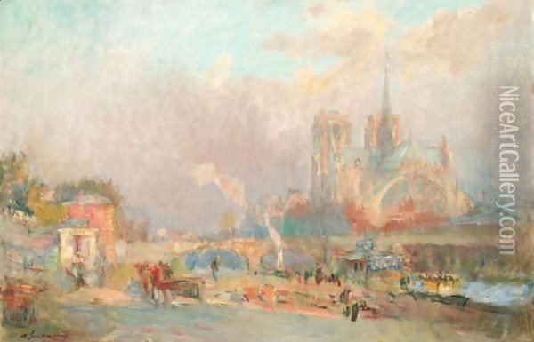 Notre Dame De Paris, Vue Du Quai De La Tournelle Oil Painting - Albert Lebourg