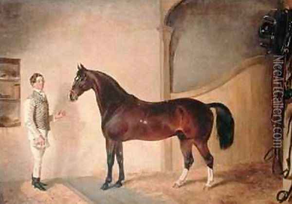 Groom with Hunter on Tredegar Estate Monmouthshire 1851 Oil Painting - James Flewitt Mullock