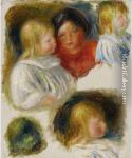 Etude De Femme Et Enfants Oil Painting - Pierre Auguste Renoir