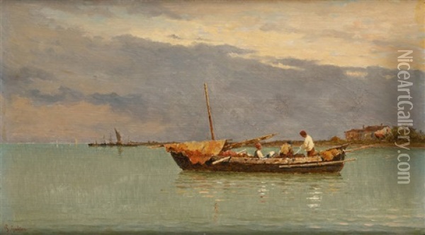 Pecheurs Sur La Lagune De Venise Oil Painting - Pietro Galter