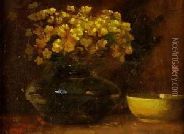 Still Life With Yellow Flowers Oil Painting - Sarah Jane Wright