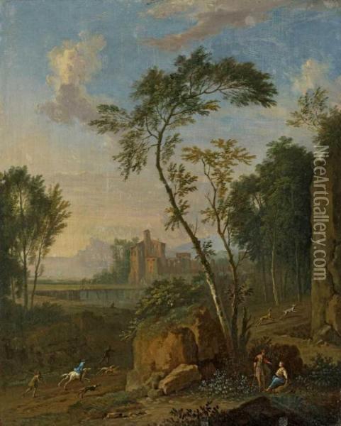 Sudliche Landschaft Mit Jager Und Weiteren Figuren Oil Painting - Jan Van Huysum