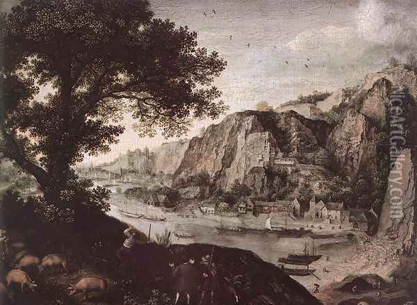 View of Huy from Ahin Oil Painting - Lucas Van Valkenborch