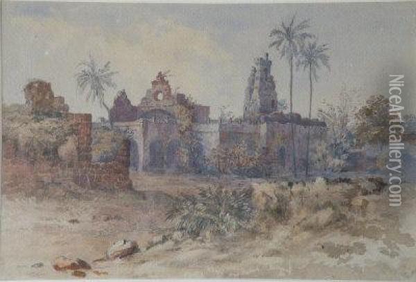 The Ruined Portuguese Church, Bassein Oil Painting - Lieutenant General Henry Francis Hancock