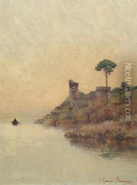 Coastal Landscape With A Ruin Oil Painting - Jose Garcia Ramos