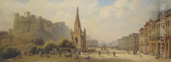 The Scott Monument, Prince's Street, Edinburgh Oil Painting - Heinrich (Heinz) Hiller