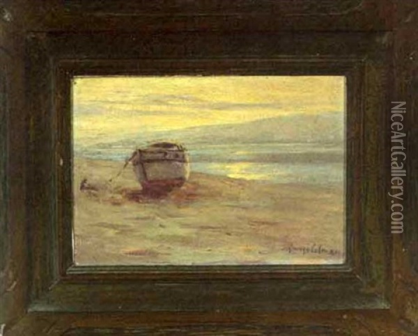 Coastal Scene With Moored Boat Oil Painting - George Sumner Colman