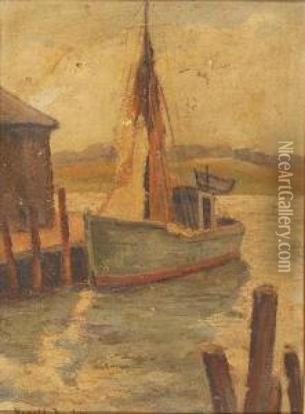 Boat At Dock Oil Painting - Harold C. Dunbar