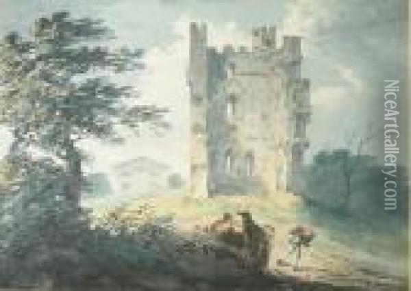 Helmsley Castle,yorkshire - Bears A Signature W.payne Bottom Right Oil Painting - William Payne
