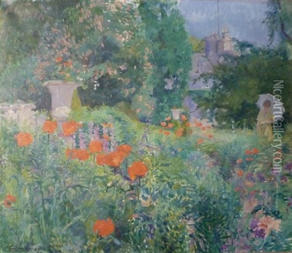 Jeune Femme A L'ombrelle Oil Painting - Ernest Jean Joseph Godfrinon