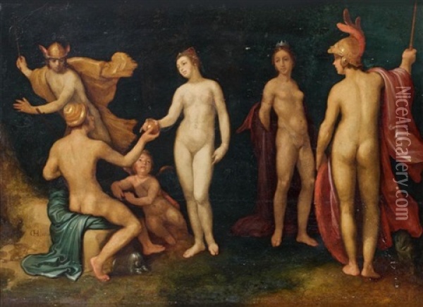Le Jugement De Paris Oil Painting - Cornelis Cornelisz Van Haarlem