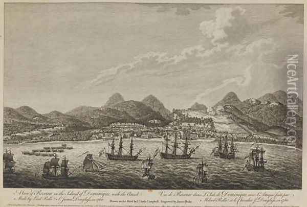 View of Roseau in the Island of Dominique, with the 1760 attack made by Lord Rollo and Sir James Douglas 1761 (2) Oil Painting - Archibald Campbell
