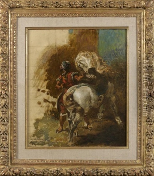 Cavalier Arabe Et Sa Monture, Esquisse (sketch) Oil Painting - Eugene Delacroix