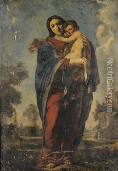 Vierge A L'enfant Sur Fond De Paysage Oil Painting - Laurent de (LaHyre) LaHire