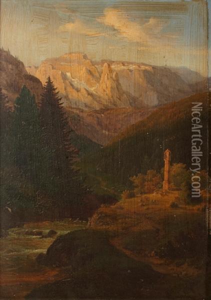 A Mountain Landscape With A Stream In The Foreground Oil Painting - Daniel Fohr