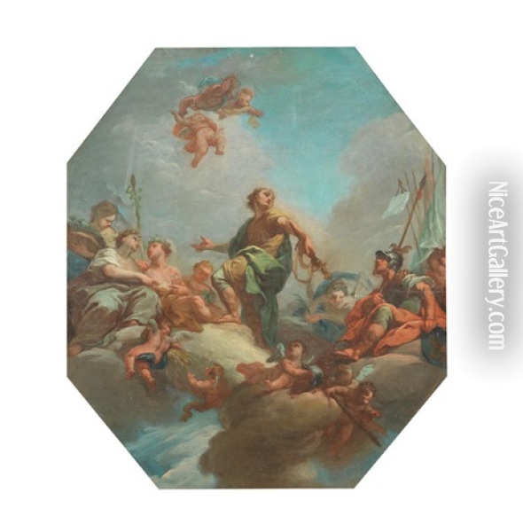 A Mythological Apotheosis Oil Painting - Domenico Mondo