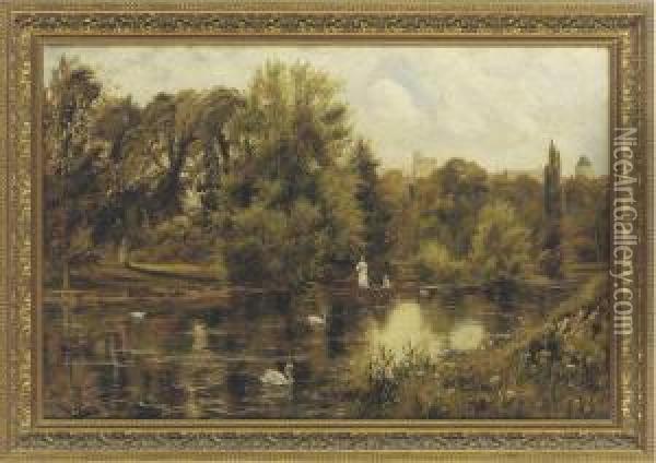 Boating On The Thames, Windor Castle Beyond Oil Painting - Theodore Hines