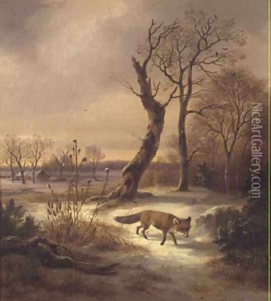 Fox in a Winter Scene Oil Painting - Wilhelm Reinhardt