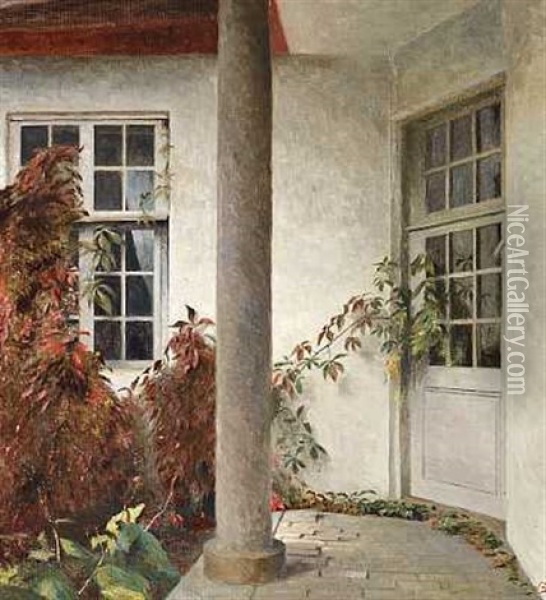 Parti Fra Liselund Med Vildvin, Der Vokser Op Af Husmuren Oil Painting - Peter Vilhelm Ilsted