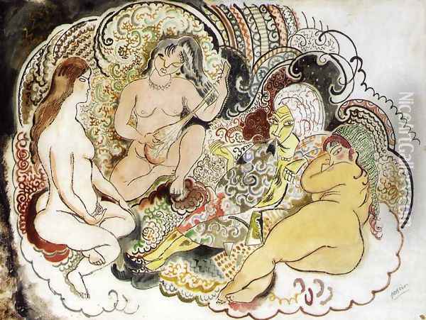 An Oriental and His Women Oil Painting - Jules Pascin