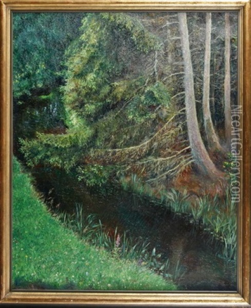 Bachlauf Am Waldrand Oil Painting - Ernst Mueller-Scheessel